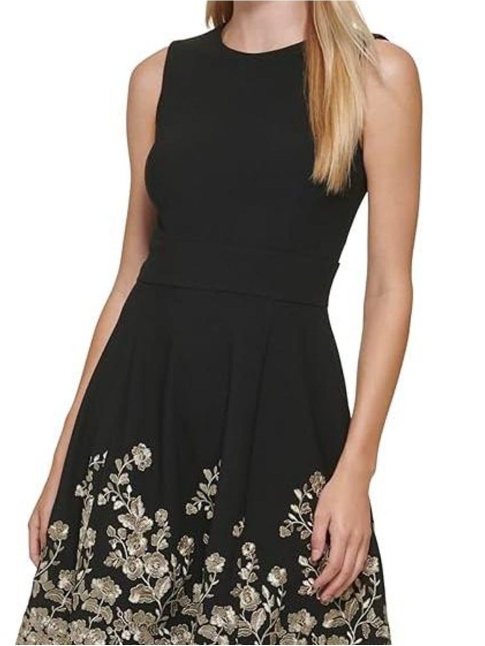 Calvin Klein black metallic floral border tent dress feminine cocktail